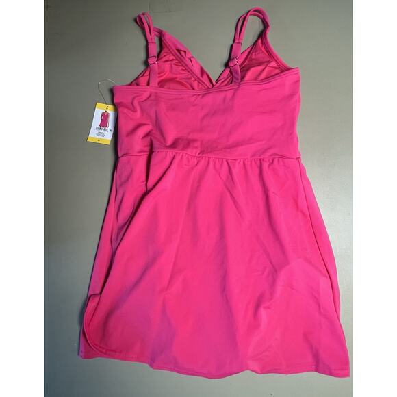 Women's Chlorine Resistant Tulip Wrap Swim Dress M One Piece Swimsuit Prism Pink - Picture 6 of 8